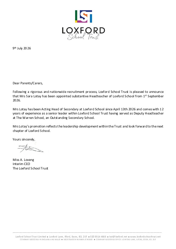 Loxford School New Headteacher   Mrs Lotay   Sep 26